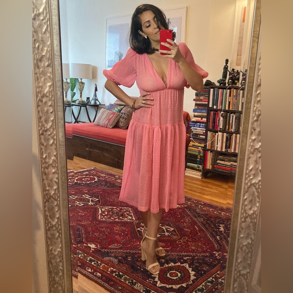Amanda Uprichard 💗 pink summer midi dress. Size S. New w/o tags. No slip